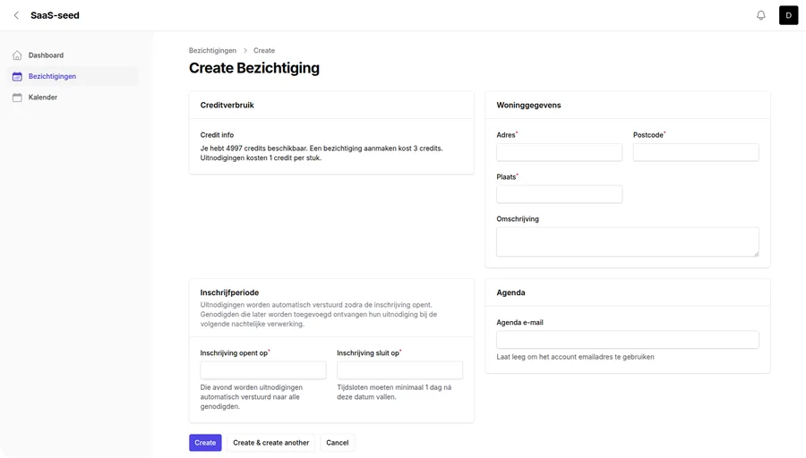 Open huis aanmaken in EasyViewing met tijdsloten en capaciteit