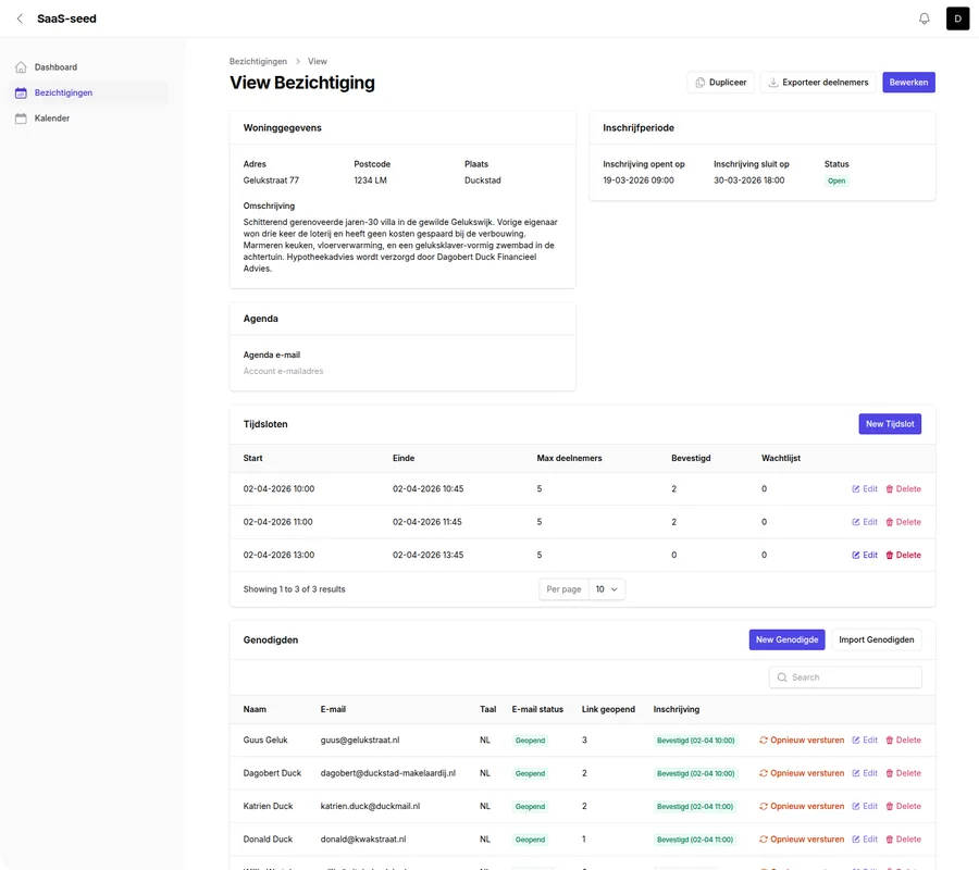 EasyViewing bezichtiging met tijdsloten en genodigden